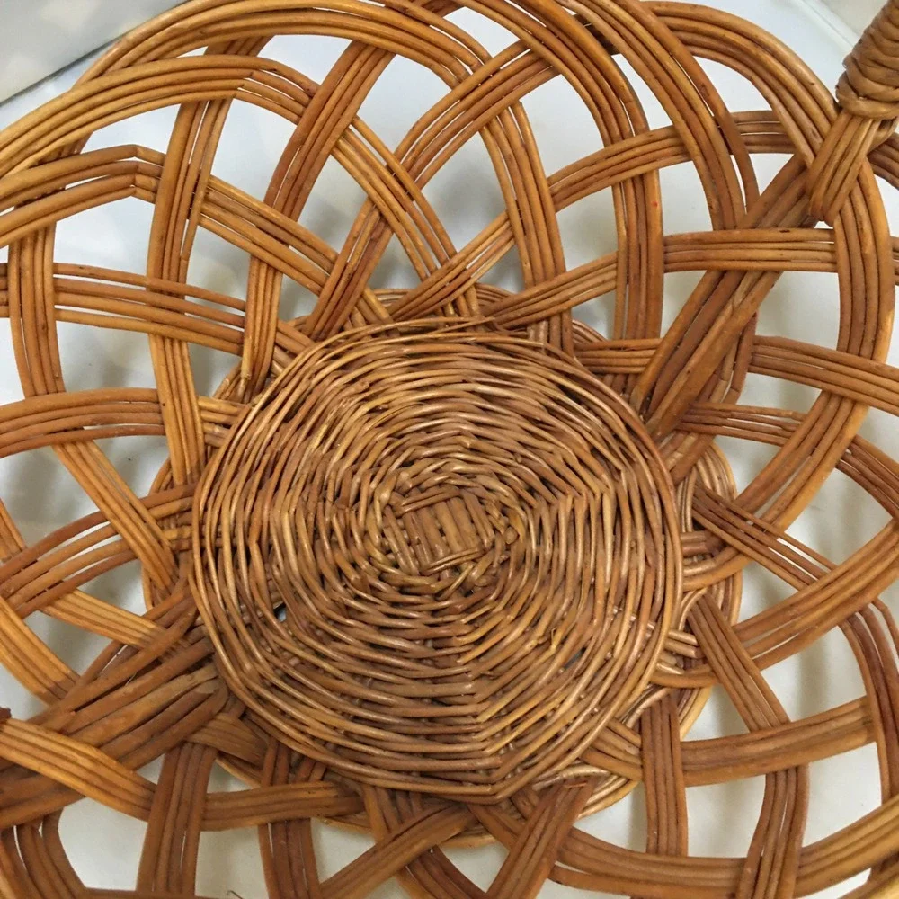 Wicker Basket Home Decor Medium Brown Open Weave Lattice Handle Cottagecore